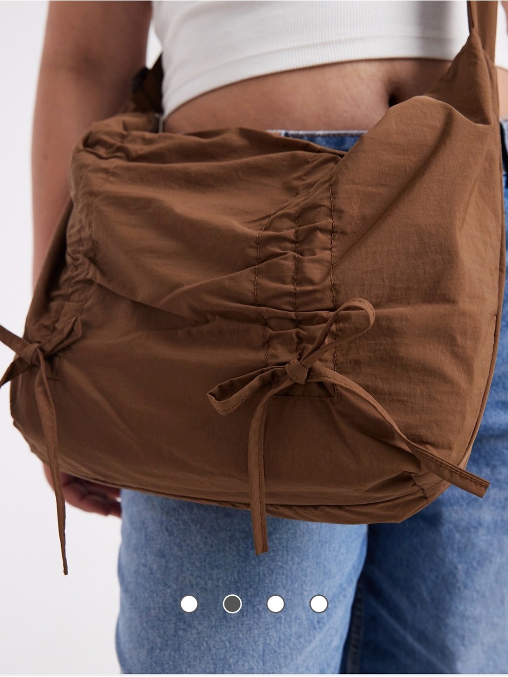 ASOS Brown Boho Drawstring Grunge Shoulder Bag Charming Bows Details